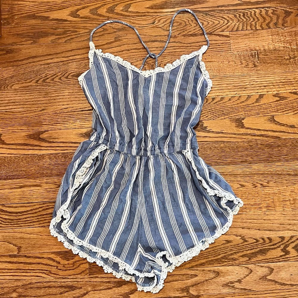 Abercrombie & Fitch Swim Cover Up Romper, Chambray and White Stripe